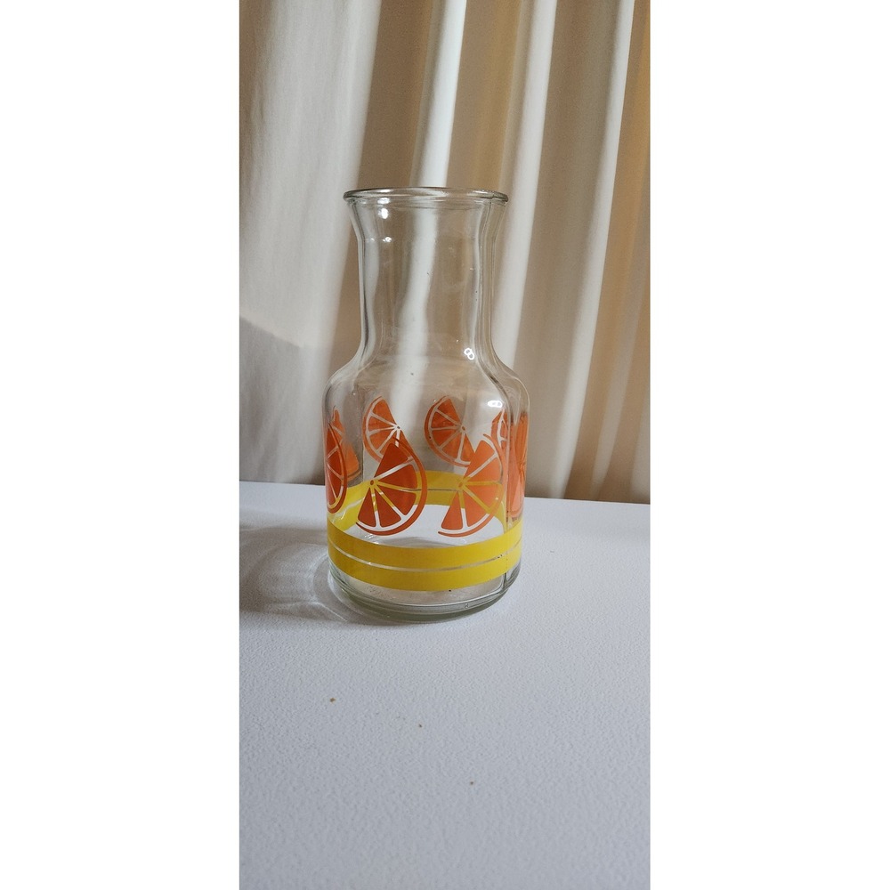 Libbey Orange Juice Carafe Glass Pitcher Vintage Orange Slices Yellow Stripes